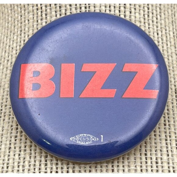 Vintage Bizz Pinback Button Blue Badge Retro Jacket Pin - Picture 4 of 6